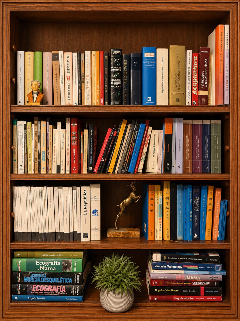 Estantería con parte de la colección de libros de la biblioteca